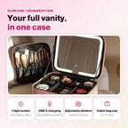 Malaynaaz Glam Case pink LED makeup case: 3 light modes, USB-C charging, adjustable dividers, cabin-bag size